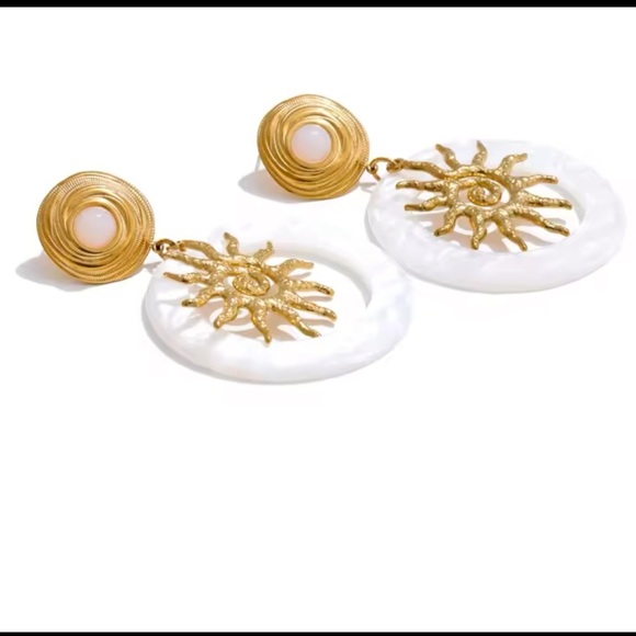 Sunburst Drop Earrings PVD Gold PlatedStainless Steel with Natural Stone… - Picture 9 of 15